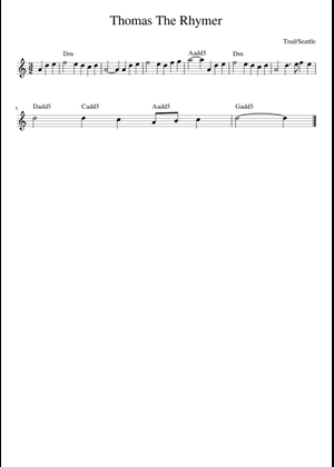 Thomas the Rhymer Sheet Music with Chords for Flute, Violin, Cello ...