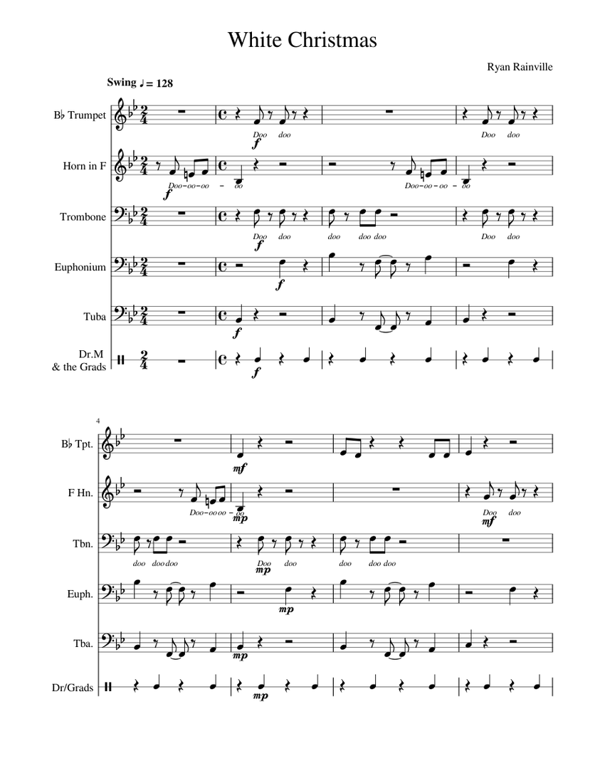 White Christmas Sheet Music for Trombone, Euphonium, Tuba, Trumpet in b ...