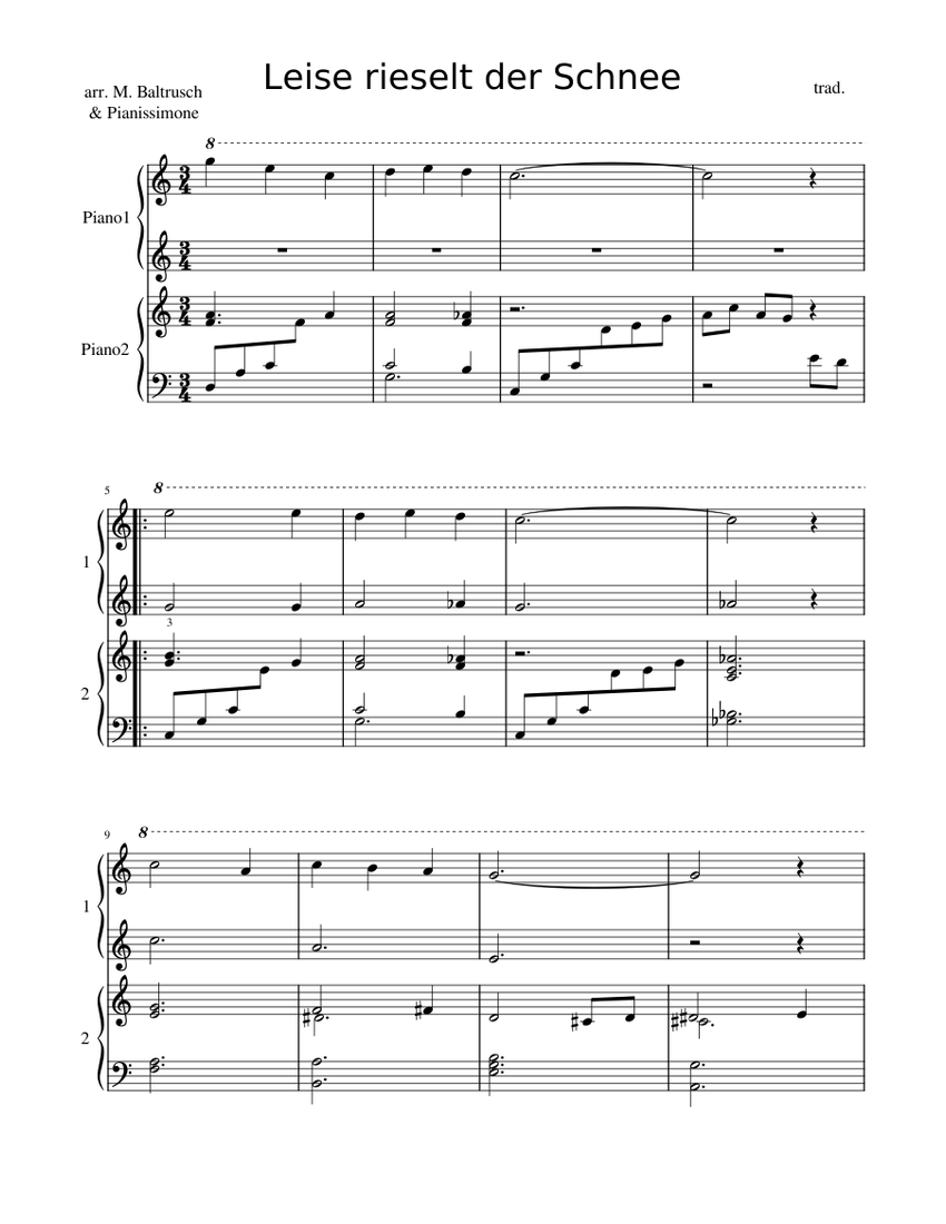 Leise rieselt der Schnee Sheet Music for Piano (Piano Four Hand ...