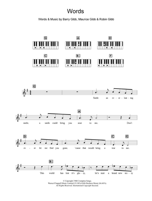 Words - Boyzone, Bee Gees (Piano Chords-Lyrics)