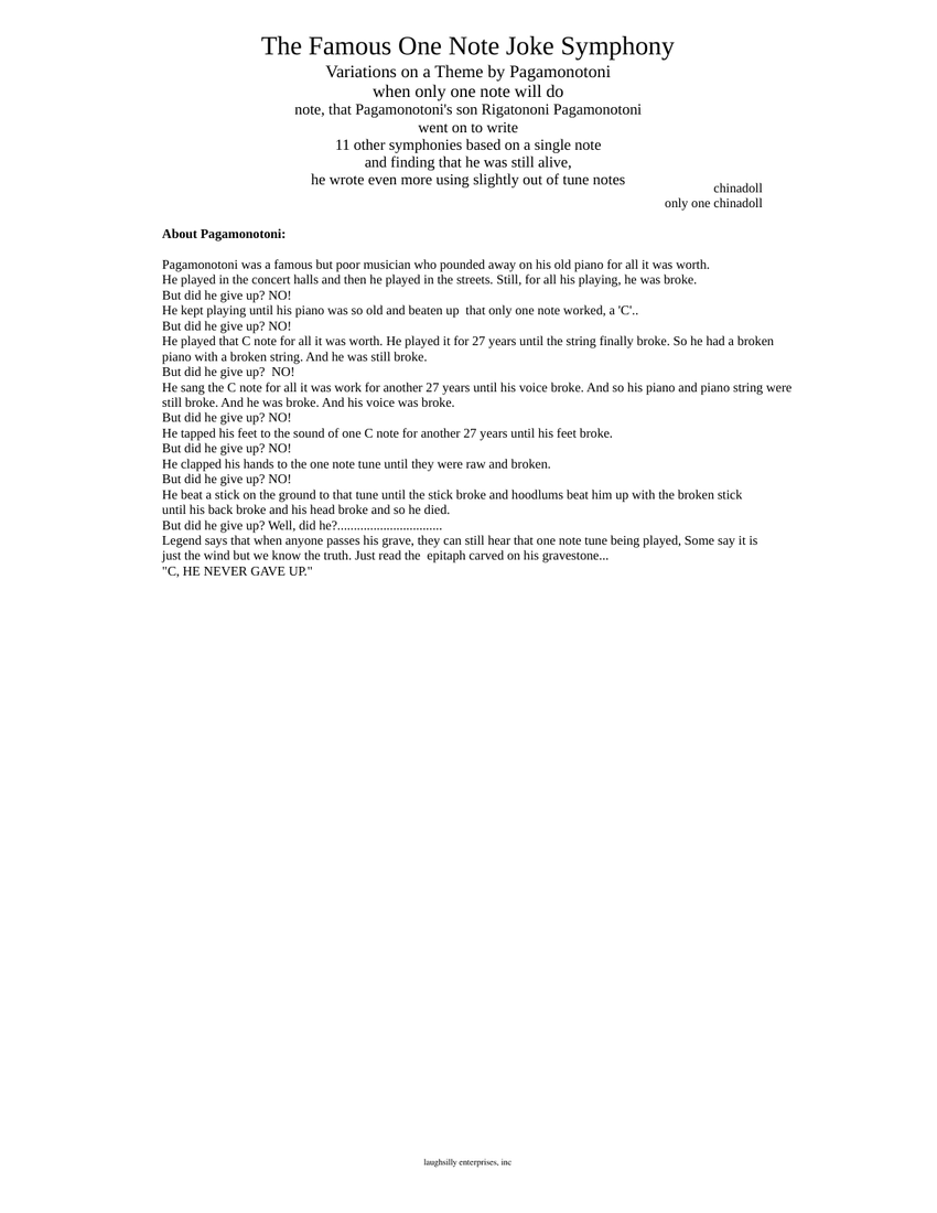 Onenote Joke The Famous One Note Joke Symphony Sheet music for Vocals, Flute, Oboe ...