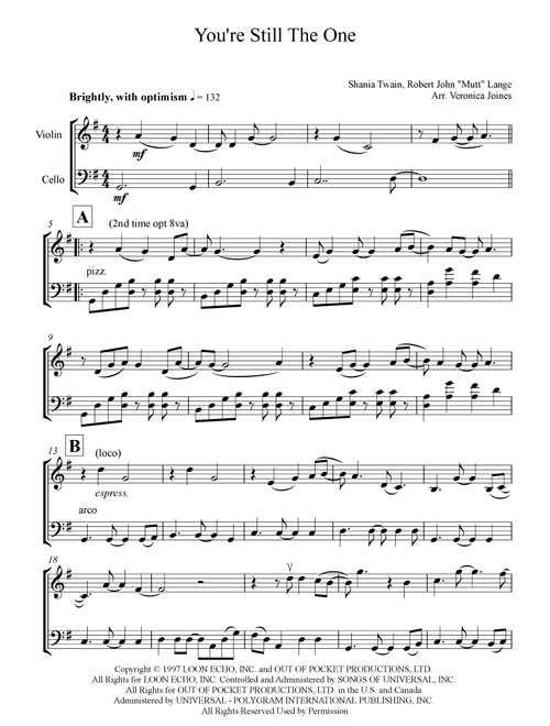 You're Still The One (Arr. Veronica Joines) - Shania Twain (Instrumental Duet)