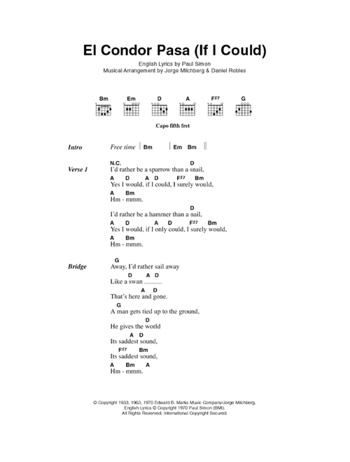 El Condor Pasa (If I Could) - Simon & Garfunkel (Guitar Chords-Lyrics)