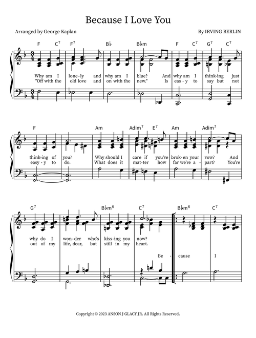 Because I Love You (Arr. George Kaplan) - Irving Berlin (Piano Vocal)