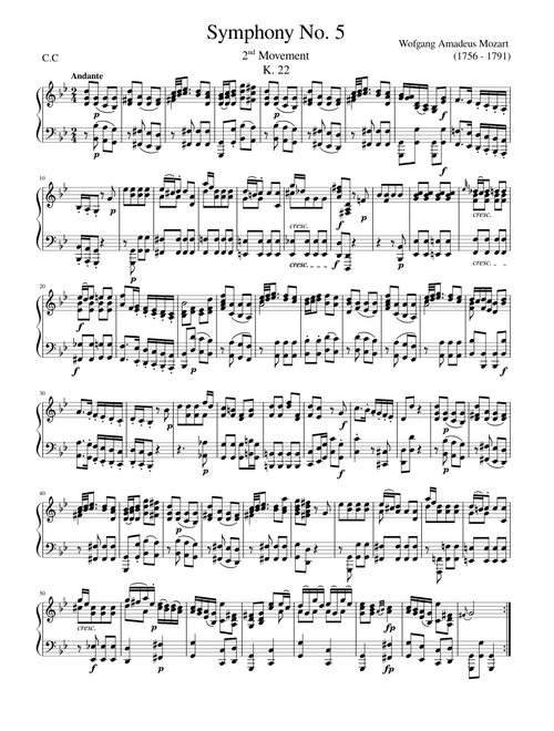Symphony no. 5, K 22 2nd Movement – Wolfgang Amadeus Mozart
