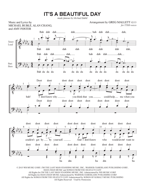 It's A Beautiful Day (Arr. Greg Mallett) - Michael Buble (Choral, TTBB)
