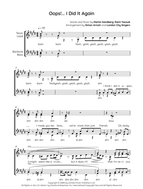 Oops!...i Did It Again (Arr. Simon Arnott) - Britney Spears (Choral, SSAA)