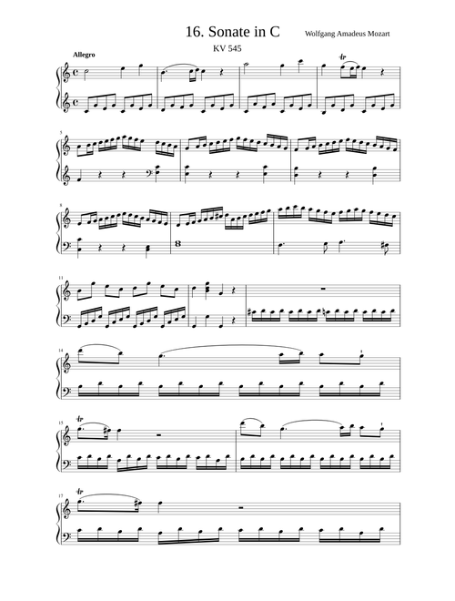 Sonata No 16, KV 545 'Facile' Mozart