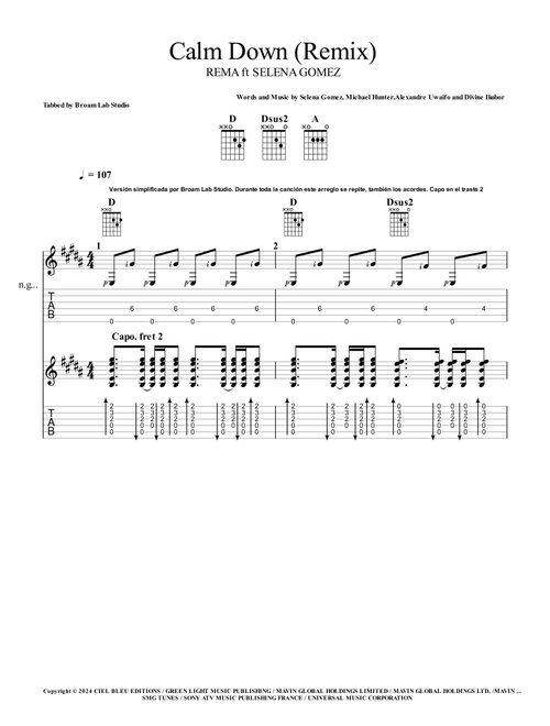 Calm Down (Arr. Jonathan Villar) - rema (Guitar Tab)