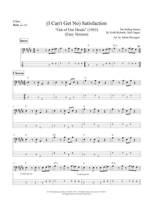 (i Can't Get No) Satisfaction (Arr. Adrian Bissegger) - The Rolling Stones (Bass Tab)