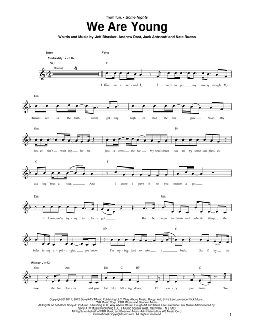 We Are Young - fun (Bass Tab)