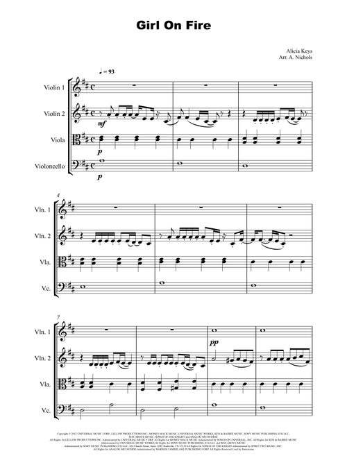 Girl On Fire (Main Version) (Arr. A. Nichols) - Alicia Keys Featuring Nicki Minaj (String Quartet)