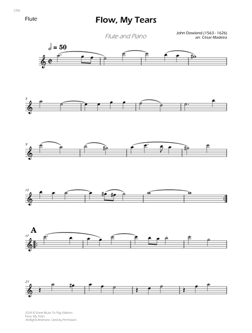 Flow My Tears - Flute and Piano (Individual Parts) (Arr. César Madeira) - John Dowland (Flute and Piano)