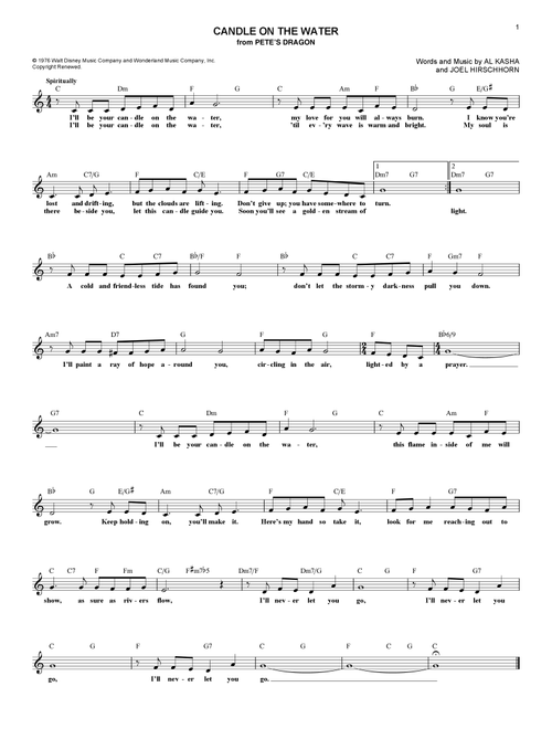 Candle On The Water (from Pete's Dragon) - Helen Reddy (Lead Sheet - Fake Book)