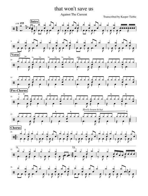 that won't save us - Against the Current (Drum Transcription)