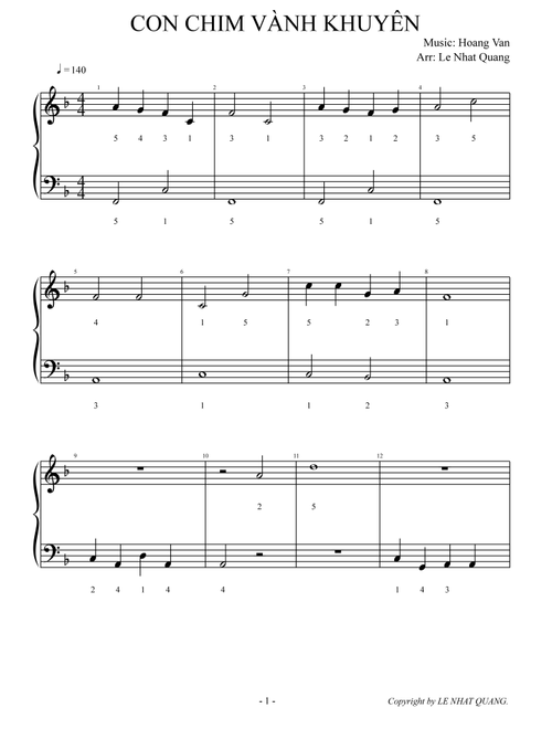 CON CHIM VÀNH KHUYÊN (Arr. Le Nhat Quang) - Various (Easy Piano)