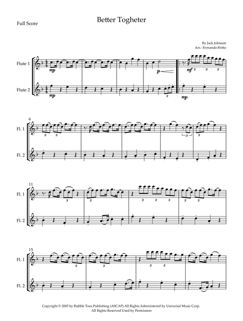 Better Together (Arr. Fernando Britto) - Jack Johnson (Flute Duet)