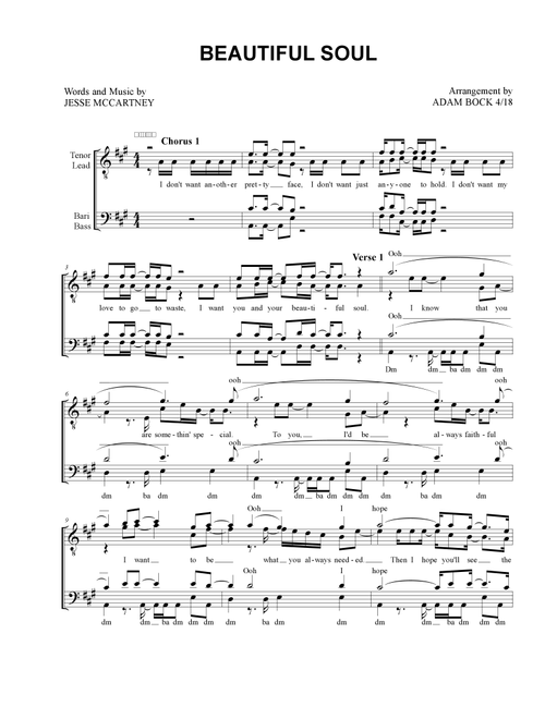 Beautiful Soul (Arr. Adam Bock) - Jesse McCartney (Choral, TTBB)