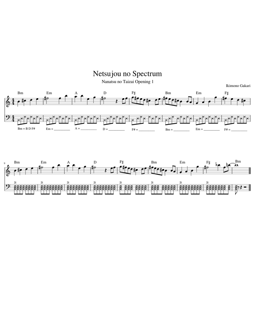 Netsujou no Spectrum Melody Chord +0 Open LH YWCM Sheet Music for
