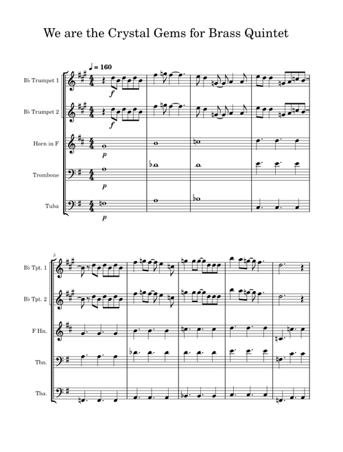 We are the crystal gems – Estelle We are the Crystal Gems for Brass Quintet