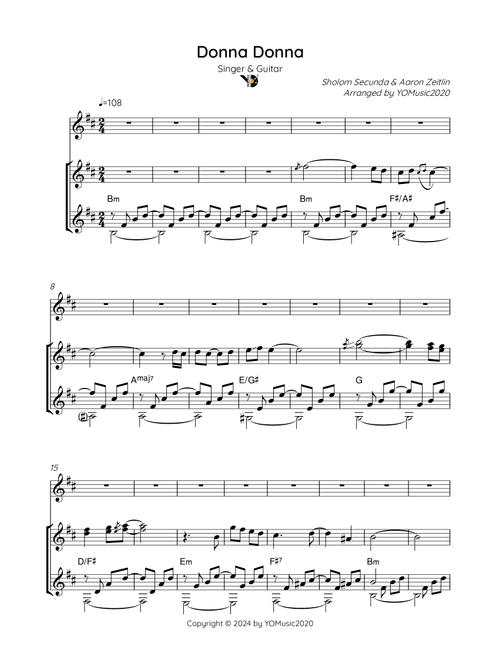 Donna Donna (Arr. YOMusic2020) - Sholom Secunda & Aaron Zeitlin (Guitar Tab with Voice)