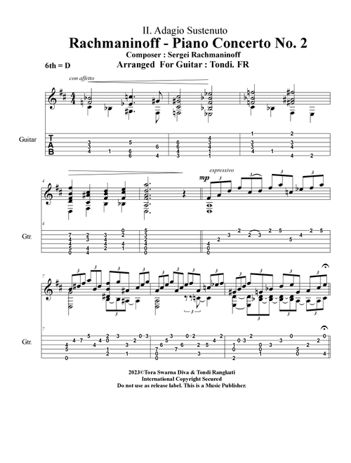 Rachmaninoff Piano Concerto No.2 For Guitar Arrs. Tondi. FR - Sergei Rachmaninoff (Solo Guitar)