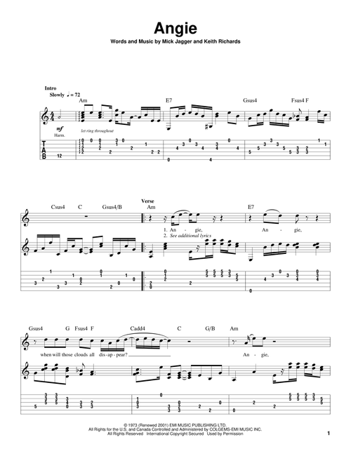 Angie - The Rolling Stones (Guitar Tab Play-Along)