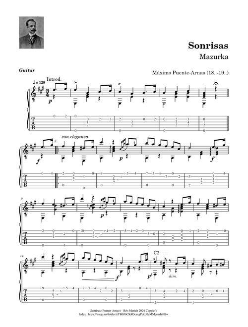 Sonrisas (Mazurka) - Máximo Puente-Arnao (18..-19..) - Tablature