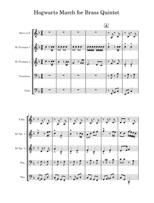 Hogwarts' March – Patrick Doyle - Hogwarts March for Brass Quintet