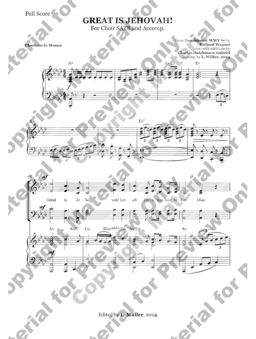 Great is Jehovah! (Wagner) – SATB Choir & Keyboard with Chords (Arr. Charles Hutchinson Gabriel) - Richard Wagner (Choral, SATB)