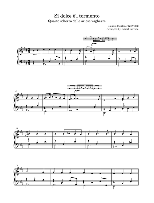 Sì dolce è'l tormento (Arr. Robert Perrone) - Claudio Monteverdi (Piano Vocal)