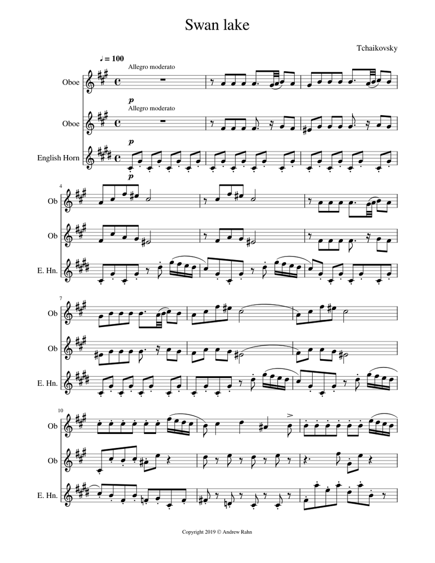 Swan Lake Dance of Baby Swans Oboe Trio Sheet music for Oboe (Mixed