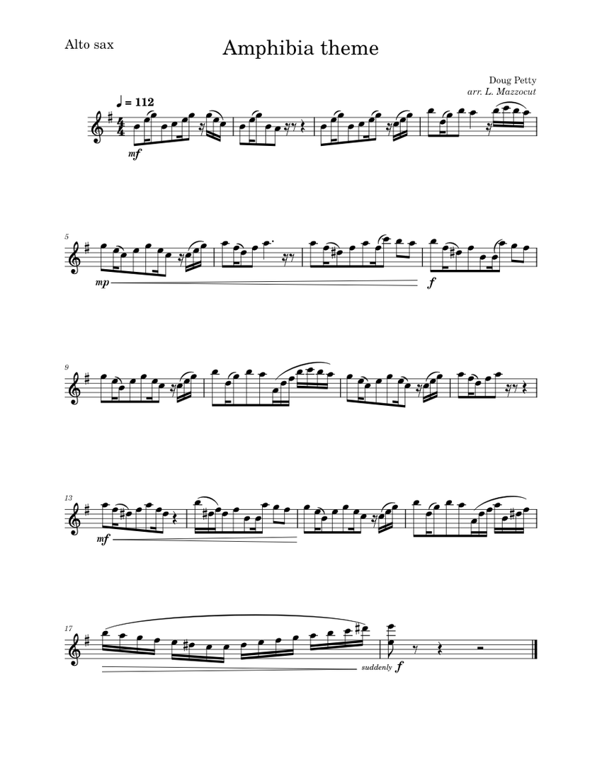 Amphibia Opening Theme Doug Petty (for alto sax) Sheet music for Saxophone alto (Solo