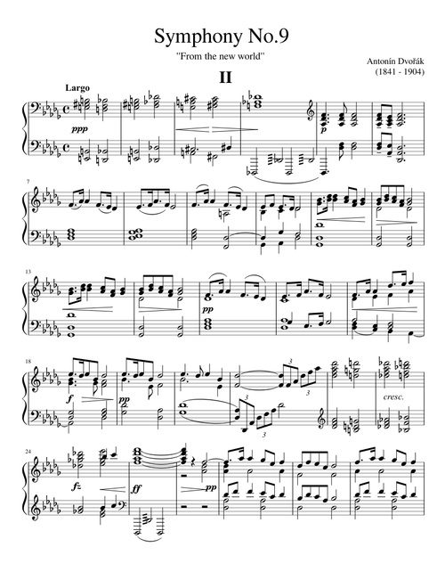 Symphony No. 9 in E minor (From the New World) for piano - 2nd movement (Largo)