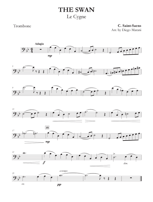 The Swan from "The Carnival of the Animals" for Trombone and Piano (Arr. Diego Marani) - Camille Saint-Saens (Trombone and Piano)
