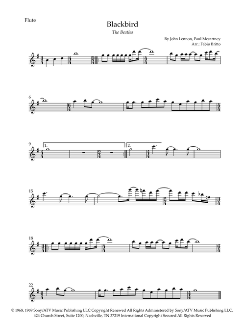 Blackbird (Arr. Fabio Britto) - The Beatles (Flute Solo)