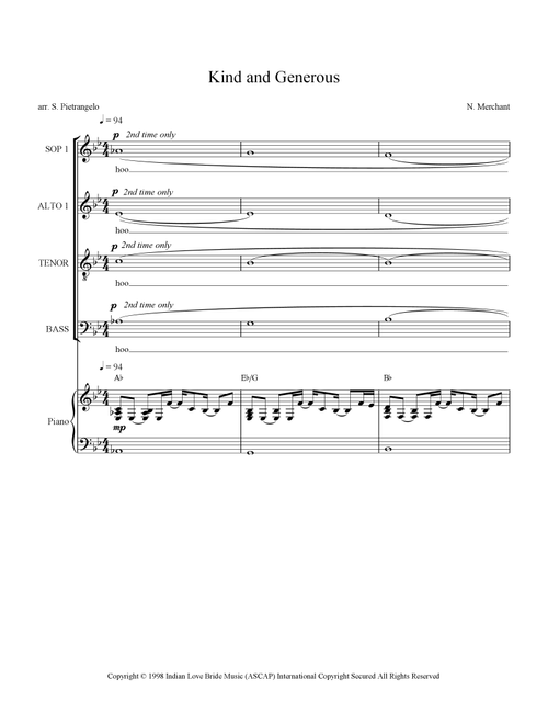 Kind & Generous (Arr. Scott Pietrangelo) - Natalie Merchant (Choral, SATB divisi)