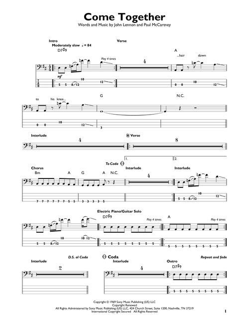 Come Together - The Beatles (Easy Bass Tab)