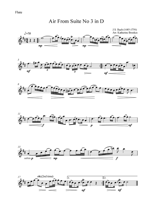 Air from Suite No 3 in D (Air on a G String) (Arr. Katherine Brookes) - JS Bach (Flute Solo)