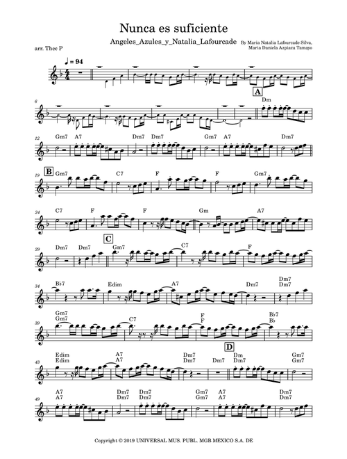 Nunca Es Suficiente (Arr. Thec P) - Maria Daniela Azpiazu Tamayo, Maria Natalia Lafourcade Silva (Lead Sheet - Fake Book)