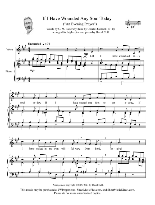 If I Have Wounded Any Soul Today (An Evening Prayer) - high voice edition (Arr. David Neff) - Mahalia Jackson, Elvis Presley (Piano Vocal)