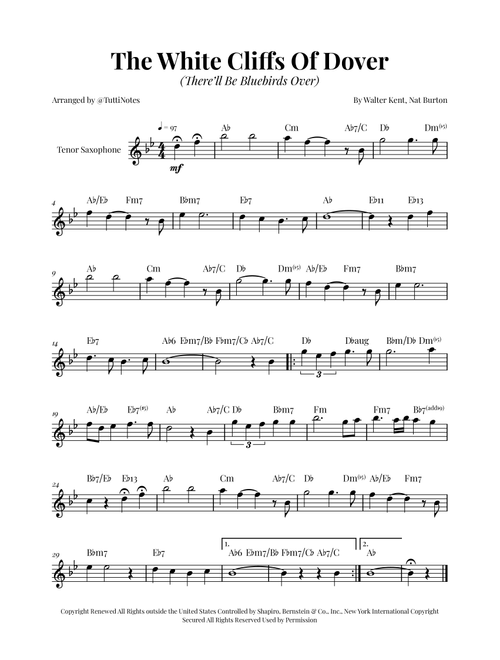 (There'll Be Bluebirds Over) The White Cliffs Of Dover (Arr. Glauco Fernandes) - Various (Tenor Sax Solo)
