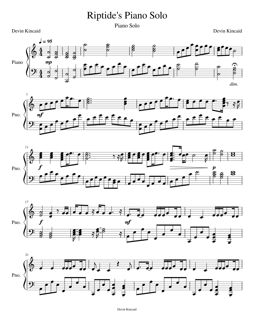 Riptide- Swiftwing's Solo Sheet music for Piano (Solo) | Musescore.com