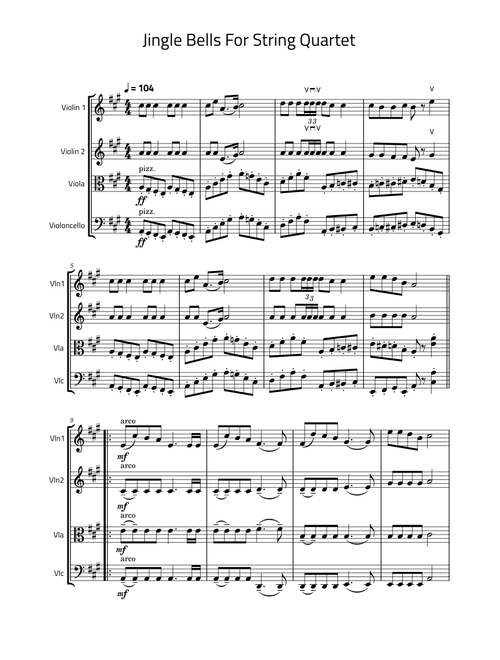 Jingle Bells – James Pierpont For String Quartets (Easy for Beginners)