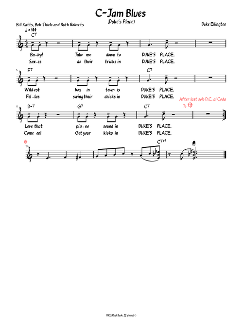 C Jam Blues (Lead sheet with lyrics )