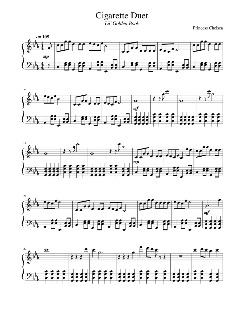 cigarette duet instrumental Cigarette Duet Sheet Music for Piano (Solo) easy