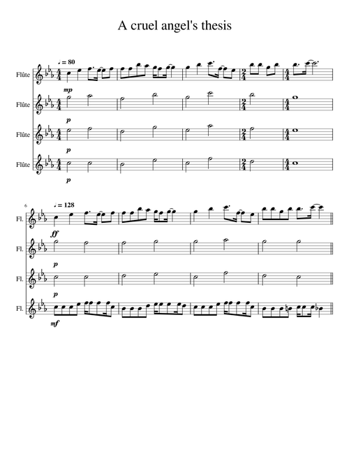 A cruel angel's thesis (Evangelion OP) for flute quartet