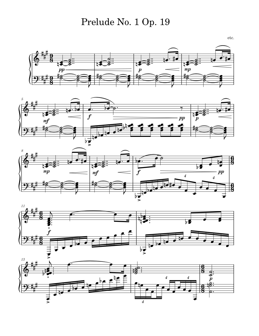 Prelude no 1 op 19 by etc sheet music for piano solo musescore