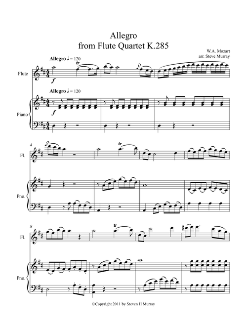 Allegro from Mozart Flute Quartet K.285 (Flute Solo) (Arr. Steven H Murray) - W.A. Mozart (Flute Solo)