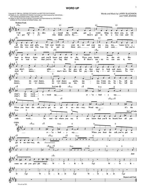 Word Up - Cameo (Lead Sheet - Fake Book)